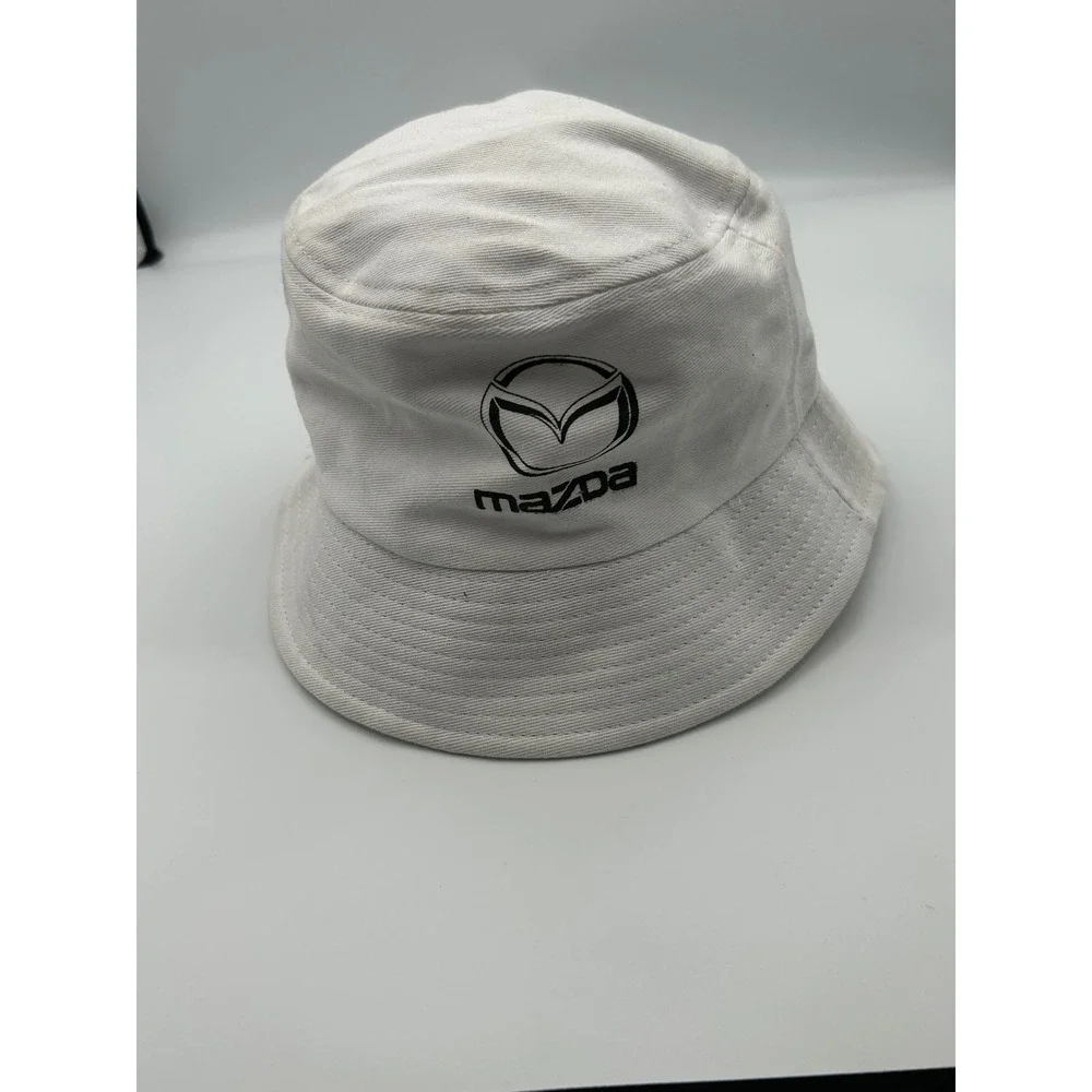 Mazda‎ Logo White Cotton Bucket Hat Embroidered Automotive Sun Cap Size 58